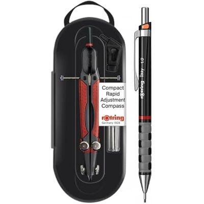 Rotring Boussole compacte à réglage rapide 360 mm Comprend un porte-mine de 1 mm Corps noir Outil de dessin et de dessin de précision Modèle S0676580 - Publicité Rotring Boussole compacte à réglage rapide 360 mm Comprend un porte-mine de 1 mm Corps noir Outil de dessin et de dessin de précision Modèle S0676580 - Publicité