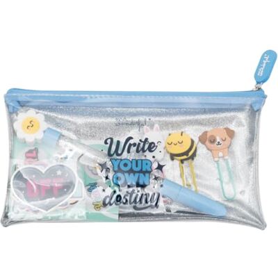 Mr. Wonderful Mr.Wonderful Set de trousse + stylo + trombones + autocollants glitter Write your own destiny - Publicité Mr. Wonderful Mr.Wonderful Set de trousse + stylo + trombones + autocollants glitter Write your own destiny - Publicité