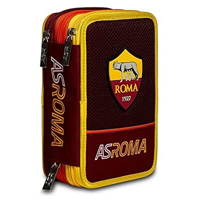 Seven S.P.A. A.S. Roma Calcio 3-Zip Case, Yellow Red, Complete with Pencils, Markers Etc, School 3 Compartments - Publicité Seven S.P.A. A.S. Roma Calcio 3-Zip Case, Yellow Red, Complete with Pencils, Markers Etc, School 3 Compartments - Publicité