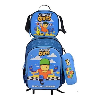 CYP BRANDS Stumble Guys Set trolley fonctionnel, scolaire, voyage, 3 pièces, boîte à lunch, trousse à lunch, accessoire scolaire, couleur bleue, produit officiel, Stumble Guys - Publicité CYP BRANDS Stumble Guys Set trolley fonctionnel, scolaire, voyage, 3 pièces, boîte à lunch, trousse à lunch, accessoire scolaire, couleur bleue, produit officiel, Stumble Guys - Publicité