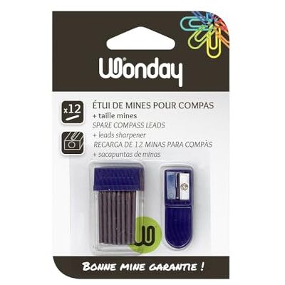 WONDAY - Etui de 12 Mines pour Compas en diamètre 2mm Avec taille-mines - Publicité WONDAY - Etui de 12 Mines pour Compas en diamètre 2mm Avec taille-mines - Publicité