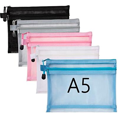Newellsail A5 Zipper Fichier Sacs Double Couche Pochette en Maille à Document Transparent Sac de Dossier à Éclair pour Bureau, École, Ménage, Voyage 5 Pièces (5 Couleurs) - Publicité Newellsail A5 Zipper Fichier Sacs Double Couche Pochette en Maille à Document Transparent Sac de Dossier à Éclair pour Bureau, École, Ménage, Voyage 5 Pièces (5 Couleurs) - Publicité