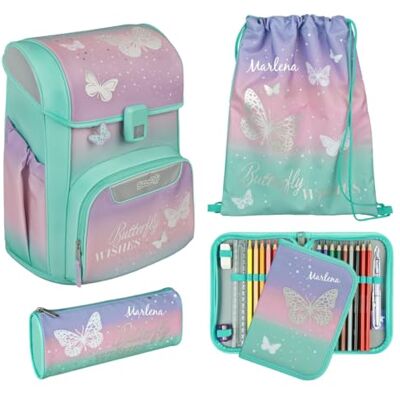 Undercover Cartable Set 5 pièces pour fille 1ère classe Avec contenu personnalisé Sac de gym Trousse à crayons École primaire Motif Scooli, Ensemble cartable Butterfly Wishes Turquoise, 36.5x28x24 - Publicité Undercover Cartable Set 5 pièces pour fille 1ère classe Avec contenu personnalisé Sac de gym Trousse à crayons École primaire Motif Scooli, Ensemble cartable Butterfly Wishes Turquoise, 36.5x28x24 - Publicité