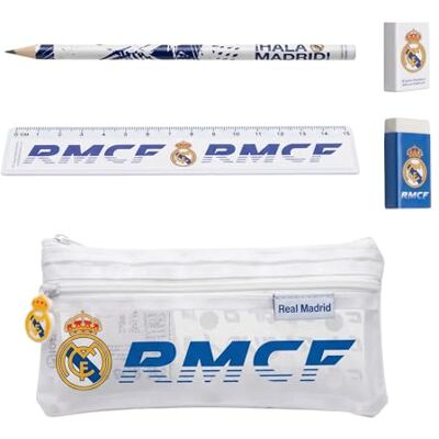 Real Madrid CF Ensemble de Papeterie pour Garçons, Comprenant Une Règle, Un Crayon, Un Taille-Crayon, Une Gomme et Une Trousse, Cadeau pour Enfants - Publicité Real Madrid CF Ensemble de Papeterie pour Garçons, Comprenant Une Règle, Un Crayon, Un Taille-Crayon, Une Gomme et Une Trousse, Cadeau pour Enfants - Publicité