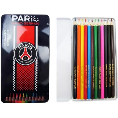 PSG Boite de 12 crayons de couleur Collection officielle PARIS SAINT GERMAIN - Publicité PSG Boite de 12 crayons de couleur Collection officielle PARIS SAINT GERMAIN - Publicité