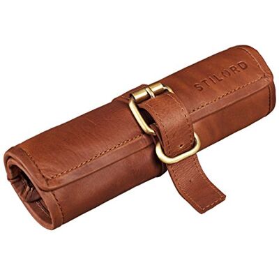 STILORD 'Felix' Trousse en Cuir Etui Scolaire Stylo Sac Pochette Ronde Vintage Plumier Organisateur Travail Université, Couleur:Cognac Brun Clair - Publicité STILORD 'Felix' Trousse en Cuir Etui Scolaire Stylo Sac Pochette Ronde Vintage Plumier Organisateur Travail Université, Couleur:Cognac Brun Clair - Publicité