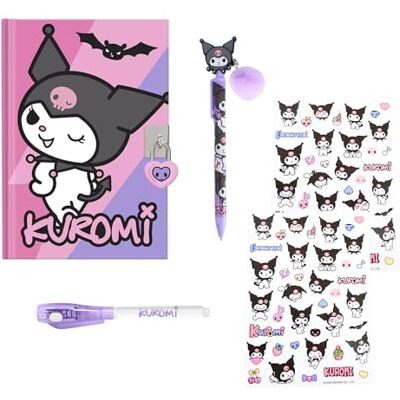 Hello Kitty Kuromi Ensemble de Papeterie pour Filles, Comprend Un Cahier, Un Stylo, Autocollants et Un Cadenas avec Clés, Cadeau pour Filles - Publicité Hello Kitty Kuromi Ensemble de Papeterie pour Filles, Comprend Un Cahier, Un Stylo, Autocollants et Un Cadenas avec Clés, Cadeau pour Filles - Publicité