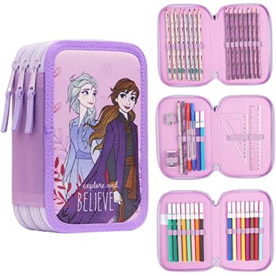 Disney Stitch Trousse Scolaire 2 Compartiments ou Trousse 3 Compartiments avec Fournitures Scolaires, Crayon de Couleur, Kit Papeterie, Cadeau Fille (Frozen Rose Triple Zip) - Publicité Disney Stitch Trousse Scolaire 2 Compartiments ou Trousse 3 Compartiments avec Fournitures Scolaires, Crayon de Couleur, Kit Papeterie, Cadeau Fille (Frozen Rose Triple Zip) - Publicité