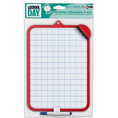 JPC Ardoise blanche, effaçable à sec, quadrillage séyès + brosse + marqueur Couleur aléatoire - Publicité JPC Ardoise blanche, effaçable à sec, quadrillage séyès + brosse + marqueur Couleur aléatoire - Publicité