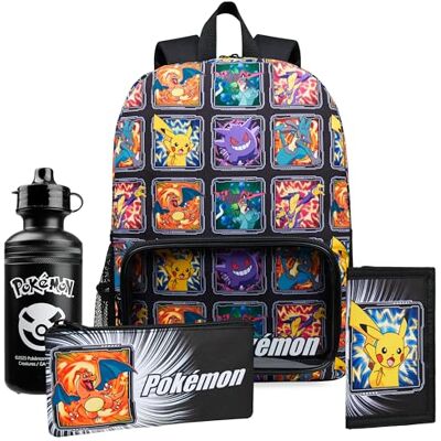 Pokémon Sacs à Dos pour Enfant Set 4 Pc Bouteille d'eau Sac a Dos Trousse Sac à Lunch Isotherme ou Portefeuille Anime Fournitures Scolaires (Multi Ensemble de 4 Pièces) - Publicité Pokémon Sacs à Dos pour Enfant Set 4 Pc Bouteille d'eau Sac a Dos Trousse Sac à Lunch Isotherme ou Portefeuille Anime Fournitures Scolaires (Multi Ensemble de 4 Pièces) - Publicité