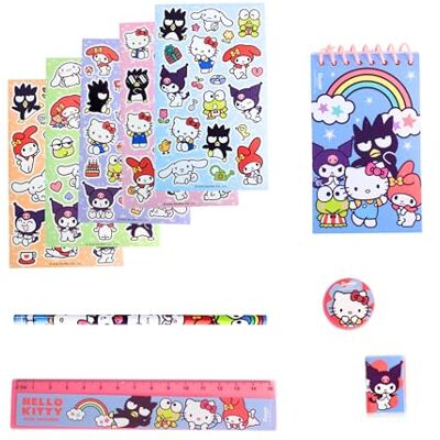 Hello Kitty Kuromi Coffret de Papeterie, Comprenant Une Règle, Gomme, Crayon, D'autocollants, Taille-Crayon et Un Carnet, pour Filles - Publicité Hello Kitty Kuromi Coffret de Papeterie, Comprenant Une Règle, Gomme, Crayon, D'autocollants, Taille-Crayon et Un Carnet, pour Filles - Publicité