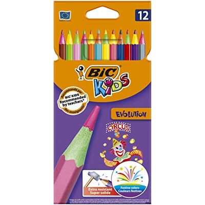 BIC Kids Evolution Circus Crayons de Couleur Coloris Assortis, Etui Carton de 12 - Publicité BIC Kids Evolution Circus Crayons de Couleur Coloris Assortis, Etui Carton de 12 - Publicité