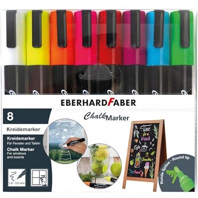 Eberhard Faber Set de marqueurs craie, 8 pièces Crayons craie pour surfaces lisses, crayons pour vitres lavables - Publicité Eberhard Faber Set de marqueurs craie, 8 pièces Crayons craie pour surfaces lisses, crayons pour vitres lavables - Publicité