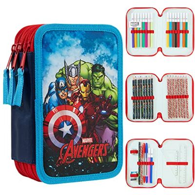 Marvel Spiderman Trousse Scolaire 2 Compartiments ou Trousse 3 Compartiments avec Fournitures Scolaires, Crayon, Kit Papeterie, Avengers Cadeau (Avengers Triple Zip) - Publicité Marvel Spiderman Trousse Scolaire 2 Compartiments ou Trousse 3 Compartiments avec Fournitures Scolaires, Crayon, Kit Papeterie, Avengers Cadeau (Avengers Triple Zip) - Publicité