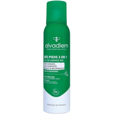 Alvadiem DÉODORANT PIEDS 3 en 1 au miel de lavande bio Transpiration excessive Fabriqué en France Anti-Odeurs, Mycoses, Prébiotiques Spray Vaporisateur 150 ml - Publicité Alvadiem DÉODORANT PIEDS 3 en 1 au miel de lavande bio Transpiration excessive Fabriqué en France Anti-Odeurs, Mycoses, Prébiotiques Spray Vaporisateur 150 ml - Publicité