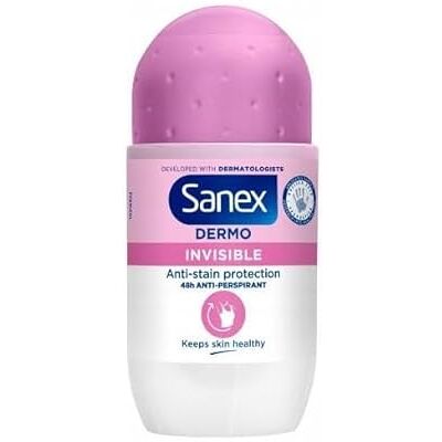 Sanex Lot de 6 déodorants roll-on pour femme « Dermo Invisible » pour une peau saine 6 x 50 ml - Publicité Sanex Lot de 6 déodorants roll-on pour femme « Dermo Invisible » pour une peau saine 6 x 50 ml - Publicité