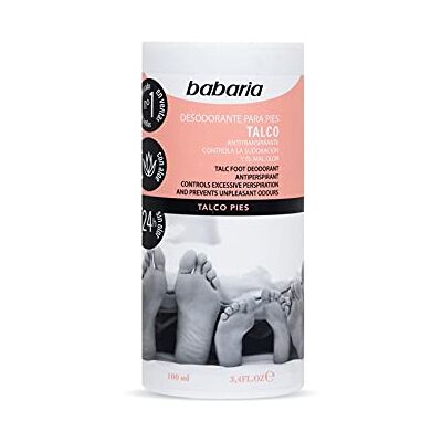 Babaria Talc pour les pieds Déodorant pour les pieds Pour la transpiration et les mauvaises odeurs Contrôle la transpiration excessive et les mauvaises odeurs Vegan 100 ml - Publicité Babaria Talc pour les pieds Déodorant pour les pieds Pour la transpiration et les mauvaises odeurs Contrôle la transpiration excessive et les mauvaises odeurs Vegan 100 ml - Publicité