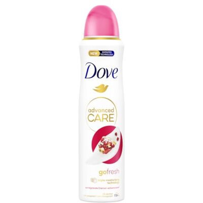 Dove Advanced Care Go Fresh Déodorant anti-transpirant à la grenade et à la verveine citronnelle avec triple technologie hydratante Spray pour une protection 72 heures et un soin des aisselles 150 ml - Publicité Dove Advanced Care Go Fresh Déodorant anti-transpirant à la grenade et à la verveine citronnelle avec triple technologie hydratante Spray pour une protection 72 heures et un soin des aisselles 150 ml - Publicité