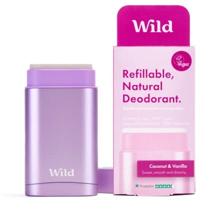 Wild Déodorant rechargeable Végétalien Sans aluminium Protection longue durée Kit de démarrage Recharge noix de coco et vanille violette 40 ml - Publicité Wild Déodorant rechargeable Végétalien Sans aluminium Protection longue durée Kit de démarrage Recharge noix de coco et vanille violette 40 ml - Publicité