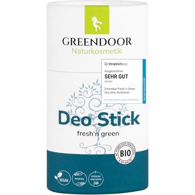GREENDOOR Déodorant stick fresh'n green 50g, déodorant solide au parfum frais, efficacité déodorante sûre et longue durée, stick déodorant bio mixte sans aluminium vegan sans plastique - Publicité GREENDOOR Déodorant stick fresh'n green 50g, déodorant solide au parfum frais, efficacité déodorante sûre et longue durée, stick déodorant bio mixte sans aluminium vegan sans plastique - Publicité
