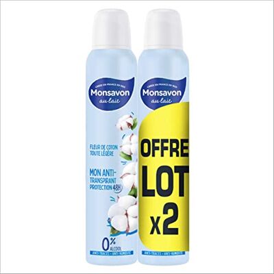 Monsavon Déodorant Pierre d'Alun Lait&Coton 2 x 200 ml Aérosol Unisex Sans Parfum - Publicité Monsavon Déodorant Pierre d'Alun Lait&Coton 2 x 200 ml Aérosol Unisex Sans Parfum - Publicité