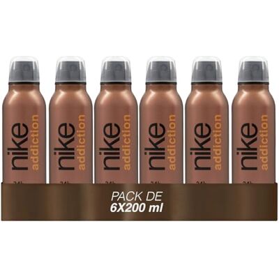 Nike Addiction Man Pack 6 x 200 ml, Déodorant Homme, Format Spray, Eau de Toilette Naturelle et Masculine, Arôme Boisé Balsamique, Parfum Frais et Longue Durée - Publicité Nike Addiction Man Pack 6 x 200 ml, Déodorant Homme, Format Spray, Eau de Toilette Naturelle et Masculine, Arôme Boisé Balsamique, Parfum Frais et Longue Durée - Publicité