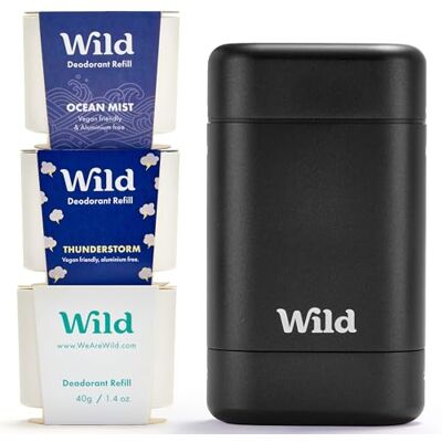 Wild - Mens Natural Refillable Deodorant - Black Case - Deodorant Starter Kit - Publicité Wild - Mens Natural Refillable Deodorant - Black Case - Deodorant Starter Kit - Publicité