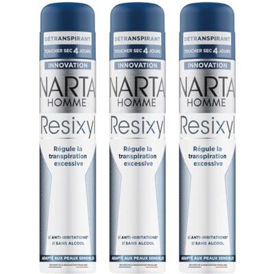 Narta Resixyl Déodorant Spray Homme Détranspirant Traitement Transpiration Excessive Efficacité 4 jours Toucher sec 3 x 200ml - Publicité Narta Resixyl Déodorant Spray Homme Détranspirant Traitement Transpiration Excessive Efficacité 4 jours Toucher sec 3 x 200ml - Publicité