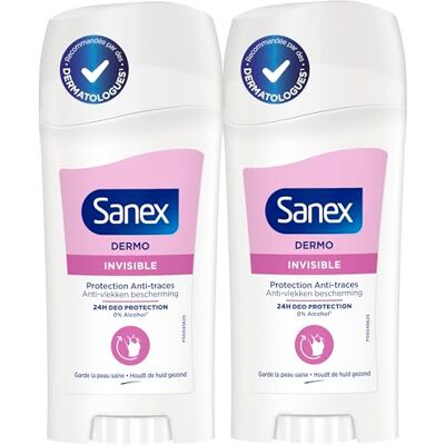 Sanex Stick Deodorant Dermo Invisible Anti traces Antitranspirant 48 H de protection- Sans Alcool- le lot de 2x65ml - Publicité Sanex Stick Deodorant Dermo Invisible Anti traces Antitranspirant 48 H de protection- Sans Alcool- le lot de 2x65ml - Publicité