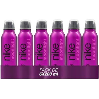 Nike Moonlight Woman Pack 6 x 200 ml, Déodorant pour femme, Format liquide, Eau de toilette naturelle et féminine, Arôme vanille orientale, Parfum frais et longue durée - Publicité Nike Moonlight Woman Pack 6 x 200 ml, Déodorant pour femme, Format liquide, Eau de toilette naturelle et féminine, Arôme vanille orientale, Parfum frais et longue durée - Publicité