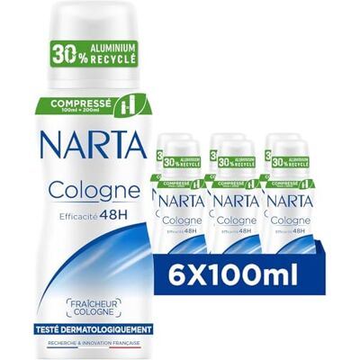 Narta Déodorant Spray Compressé Cologne Fraîcheur 48h Lot de 6 x 100ml Parfum mythique raffiné, Respecte mécanisme naturel transpiration, Protection longue durée, Gamme - Publicité Narta Déodorant Spray Compressé Cologne Fraîcheur 48h Lot de 6 x 100ml Parfum mythique raffiné, Respecte mécanisme naturel transpiration, Protection longue durée, Gamme - Publicité