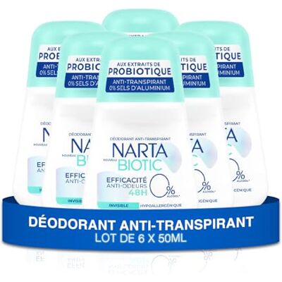 Narta Déodorant Femme Bille Anti-Transpirant Biotic Efficacité Anti-Odeurs 48h Hypoalergénique Sans Alcool lot de 6 x 50ml - Publicité Narta Déodorant Femme Bille Anti-Transpirant Biotic Efficacité Anti-Odeurs 48h Hypoalergénique Sans Alcool lot de 6 x 50ml - Publicité