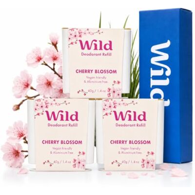 Wild Trio de recharges Cherry Blossom Sans Aluminium Déodorant Naturel Rechargeable Végan & Ecologique Protection longue durée Ingredients Naturel 3 lots de recharges de 40g - Publicité Wild Trio de recharges Cherry Blossom Sans Aluminium Déodorant Naturel Rechargeable Végan & Ecologique Protection longue durée Ingredients Naturel 3 lots de recharges de 40g - Publicité