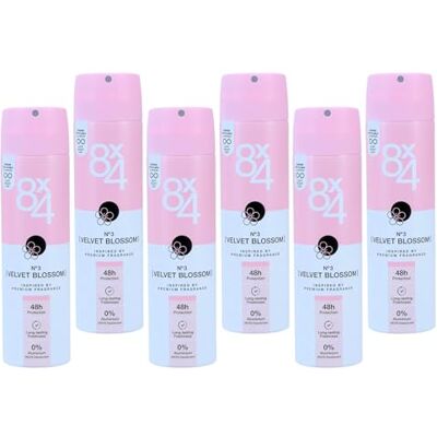 8x4 N.3 Velvet Blossom Lot de 6 déodorants en spray au parfum floral et fruité, rafraîchissant, sans aluminium (ACH), avec protection fiable 48 h, pour tous les types de peau, 150 ml - Publicité 8x4 N.3 Velvet Blossom Lot de 6 déodorants en spray au parfum floral et fruité, rafraîchissant, sans aluminium (ACH), avec protection fiable 48 h, pour tous les types de peau, 150 ml - Publicité