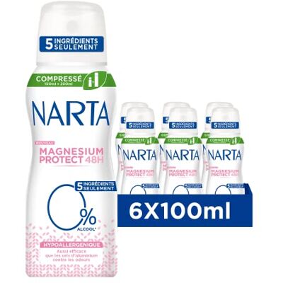 Narta Magnésium Protect Déodorant Compressé Hypoallergénique 5 Ingrédients 100 ml Pack de 6, Aérosol, Sans parfum - Publicité Narta Magnésium Protect Déodorant Compressé Hypoallergénique 5 Ingrédients 100 ml Pack de 6, Aérosol, Sans parfum - Publicité