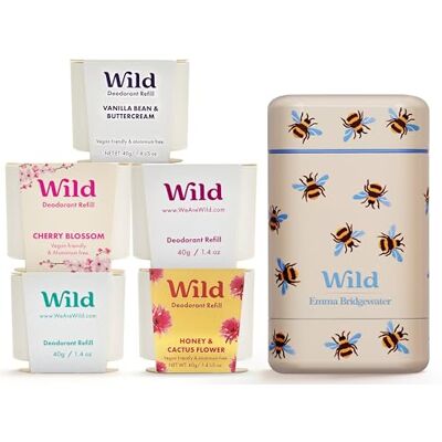 Wild Kit de Déodorant Naturel Rechargeable Sans Aluminium Étui Abeille avec Recharges aux Parfums Frais Variés (5 x 40 g) Protection Longue Durée (24 Heures) Vegan et Doux pour la Peau - Publicité Wild Kit de Déodorant Naturel Rechargeable Sans Aluminium Étui Abeille avec Recharges aux Parfums Frais Variés (5 x 40 g) Protection Longue Durée (24 Heures) Vegan et Doux pour la Peau - Publicité