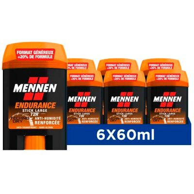Mennen ENDURANCE Deodorant homme 72H stick large sans alcool anti traces Lot de 6 - Publicité Mennen ENDURANCE Deodorant homme 72H stick large sans alcool anti traces Lot de 6 - Publicité