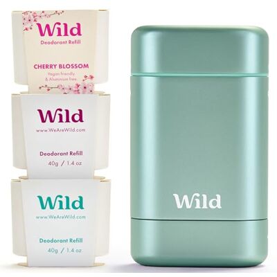 Wild Déodorant Naturel Rechargeable Sans Aluminium Etui Aqua avec Lot Varié de Recharge (3 x 40g) Comprend Fresh Cotton & Sea Salt, Cherry Blossom et Coconut & Vanilla Végan - Publicité Wild Déodorant Naturel Rechargeable Sans Aluminium Etui Aqua avec Lot Varié de Recharge (3 x 40g) Comprend Fresh Cotton & Sea Salt, Cherry Blossom et Coconut & Vanilla Végan - Publicité