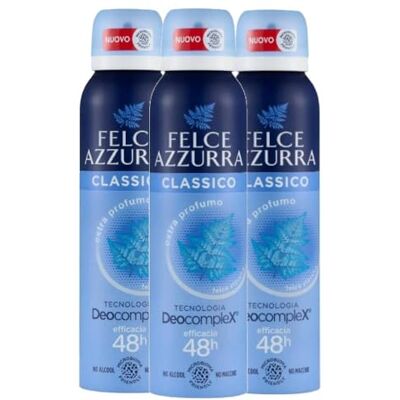 Felce Azzurra Déodorant Classico Idratalc unisexe en spray 48H 150 ml (lot de 3) - Publicité Felce Azzurra Déodorant Classico Idratalc unisexe en spray 48H 150 ml (lot de 3) - Publicité