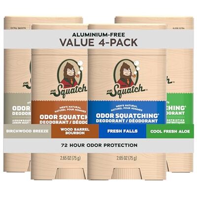 Dr. Squatch Déodorant naturel pour hommes — Déodorant anti-odeurs pour hommes sans aluminium — Birchwood Breeze, Cool Fresh Aloe, Fresh Falls, Wood Barrel Bourbon (paquet de 4) - Publicité Dr. Squatch Déodorant naturel pour hommes — Déodorant anti-odeurs pour hommes sans aluminium — Birchwood Breeze, Cool Fresh Aloe, Fresh Falls, Wood Barrel Bourbon (paquet de 4) - Publicité