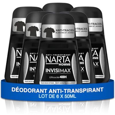 Narta Déodorant Homme Bille Invisimax Anti-Transpirant Efficacité 48H & Anti-Traces lot de 6 x 50ml - Publicité Narta Déodorant Homme Bille Invisimax Anti-Transpirant Efficacité 48H & Anti-Traces lot de 6 x 50ml - Publicité