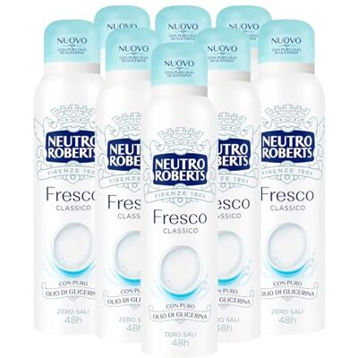 Neutro Roberts Déodorant spray frais bleu classique 48h sans sels d'aluminium pour un transport naturel de la peau, formule sans poussière qui ne tache pas les vêtements 8 flacons de 150 - Publicité Neutro Roberts Déodorant spray frais bleu classique 48h sans sels d'aluminium pour un transport naturel de la peau, formule sans poussière qui ne tache pas les vêtements 8 flacons de 150 - Publicité