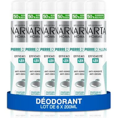 Narta Déodorant Homme Pierre d'Alun Spray Efficacité 48h Anti-Humidité & Odeurs Hypoallergénique lot de 6x200ml - Publicité Narta Déodorant Homme Pierre d'Alun Spray Efficacité 48h Anti-Humidité & Odeurs Hypoallergénique lot de 6x200ml - Publicité