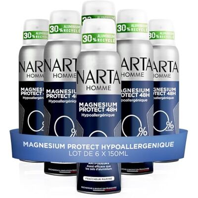 Narta Déodorant Homme Spray Magnesium Protect Hypoallergénique 6x150ml Oxyde de magnésium breveté, Anti-odeurs et anti-humidité, Absorbe 2x son poids en eau, Respecte peau - Publicité Narta Déodorant Homme Spray Magnesium Protect Hypoallergénique 6x150ml Oxyde de magnésium breveté, Anti-odeurs et anti-humidité, Absorbe 2x son poids en eau, Respecte peau - Publicité