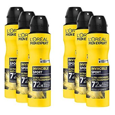 L'ORÉAL Men Expert Invincible Sport Déodorant anti-transpirant en spray avec protection contre le séchage 72 H, Lot de 6 (6x150 ml) - Publicité L'ORÉAL Men Expert Invincible Sport Déodorant anti-transpirant en spray avec protection contre le séchage 72 H, Lot de 6 (6x150 ml) - Publicité