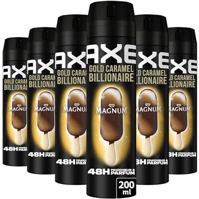 AXE Déodorant Homme Spray Magnum Gold Caramel Billionnaire 48h non-stop frais Parfum de caramel gourmand lot 6x200ml - Publicité AXE Déodorant Homme Spray Magnum Gold Caramel Billionnaire 48h non-stop frais Parfum de caramel gourmand lot 6x200ml - Publicité