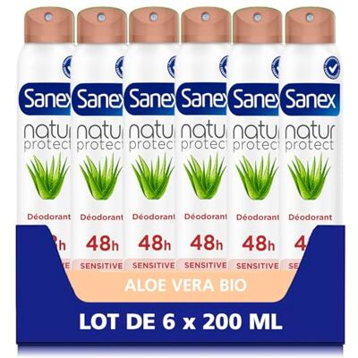 Sanex , Aloe Vera Déodorant Spray, Natur Protect Sensible, 6 x 200 ml - Publicité Sanex , Aloe Vera Déodorant Spray, Natur Protect Sensible, 6 x 200 ml - Publicité