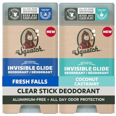 Dr. Squatch Invisible Glide Lot de 2 déodorants naturels – Glisse lisse sans taches – Sans aluminium + Formule testée dermatologiquement pour les peaux sensibles – Chutes fraîches + Castaway noix de - Publicité Dr. Squatch Invisible Glide Lot de 2 déodorants naturels – Glisse lisse sans taches – Sans aluminium + Formule testée dermatologiquement pour les peaux sensibles – Chutes fraîches + Castaway noix de - Publicité