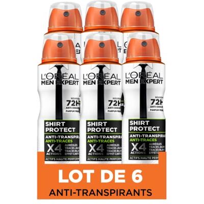 L'Oreal L'Oréal Paris Men Expert Shirt Protect Déodorant Spray 150ml Lot de 6 - Publicité L'Oreal L'Oréal Paris Men Expert Shirt Protect Déodorant Spray 150ml Lot de 6 - Publicité