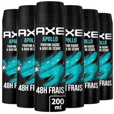 AXE Déodorant Homme Spray Apollo, 48h non-stop frais, Parfum sauge et bois de cèdre (Lot de 6x200ml) - Publicité AXE Déodorant Homme Spray Apollo, 48h non-stop frais, Parfum sauge et bois de cèdre (Lot de 6x200ml) - Publicité